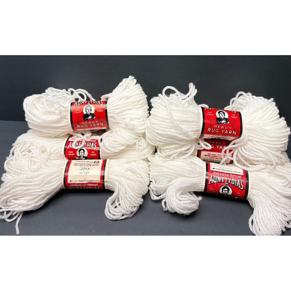 Aunt Lydia's Heavy Rug Yarn 70 yds Each #805 White 8 Skeins Vtg